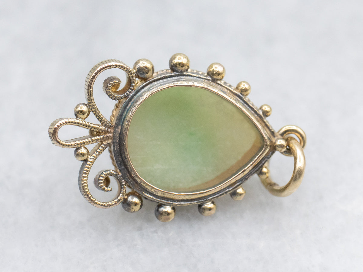 Teardrop Jadeite Scrolling Yellow Gold Pendant