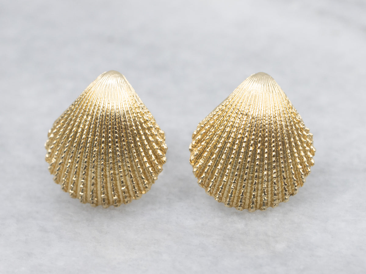 Yellow Gold Scallop Stud Earrings