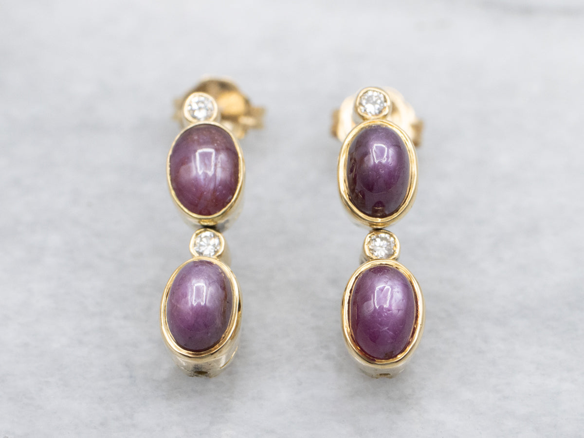 Purple Star Sapphire and Diamond Drop Earrings