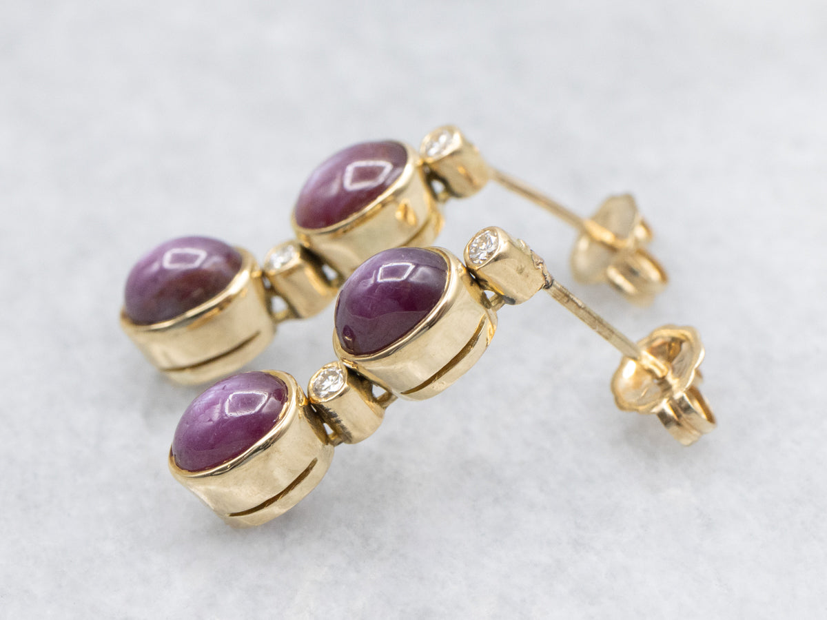 Purple Star Sapphire and Diamond Drop Earrings