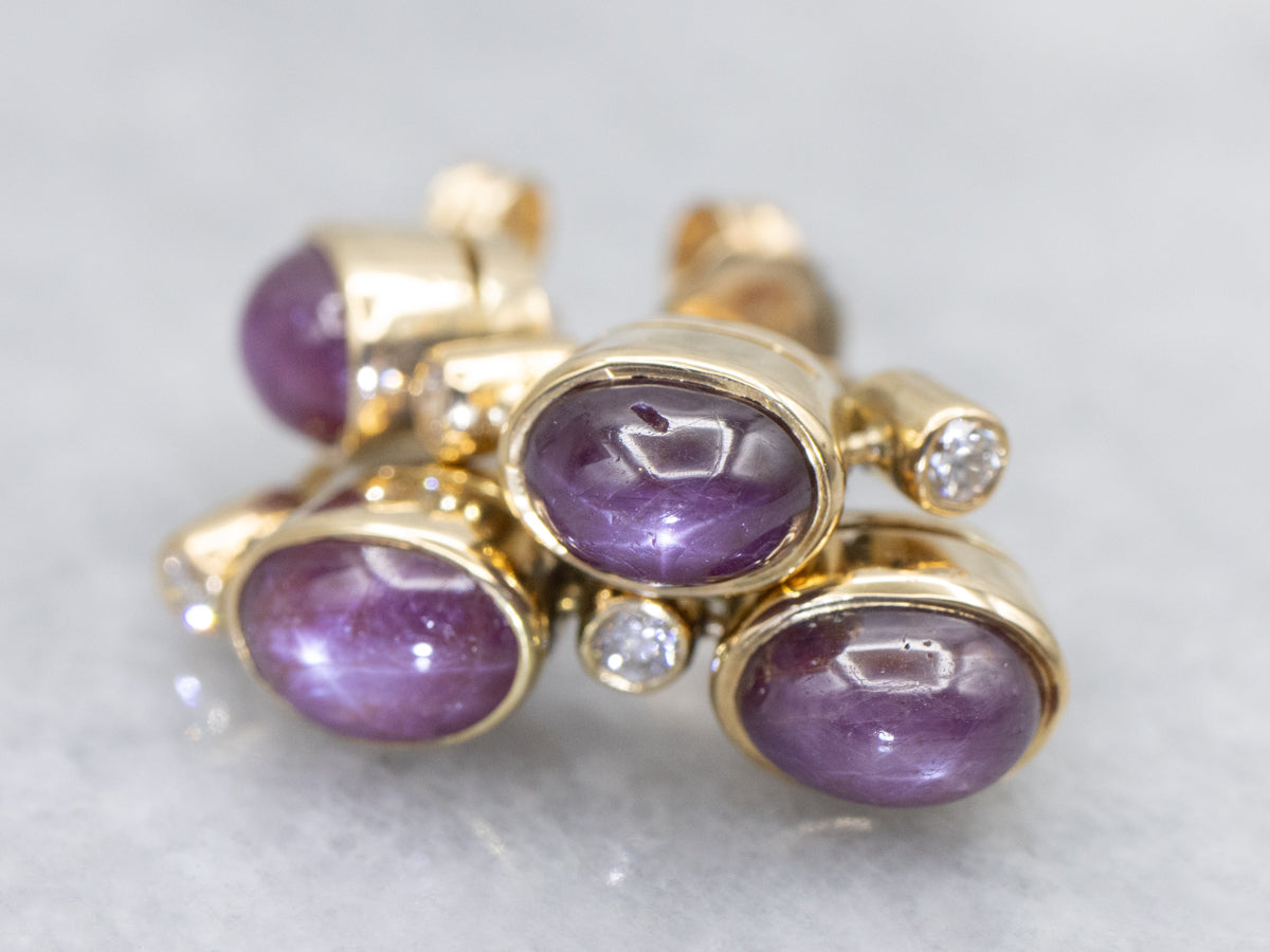 Purple Star Sapphire and Diamond Drop Earrings