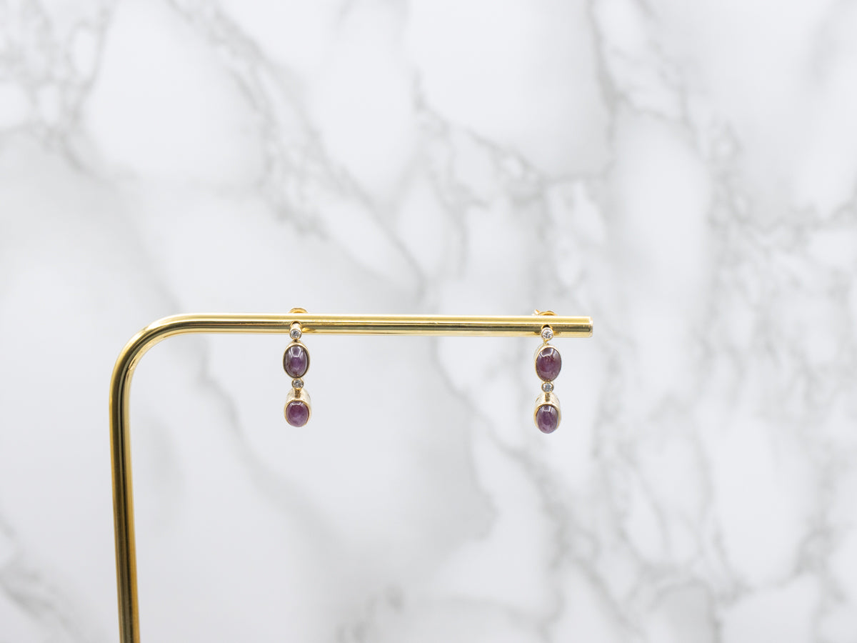 Purple Star Sapphire and Diamond Drop Earrings