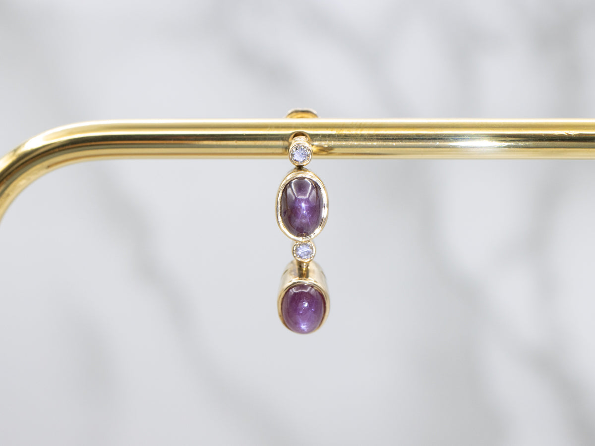 Purple Star Sapphire and Diamond Drop Earrings