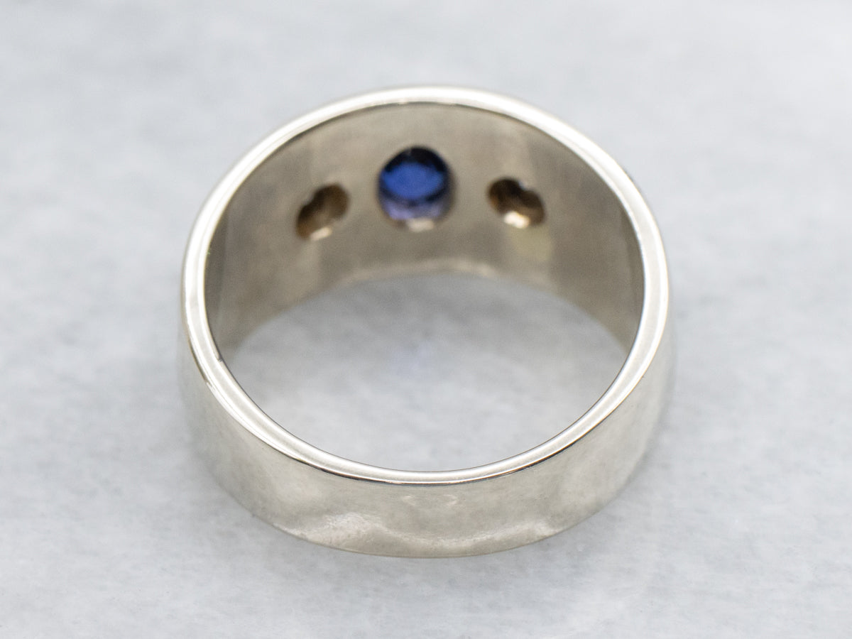 Bezel-Set Sapphire and Diamond Wide Gold Ring