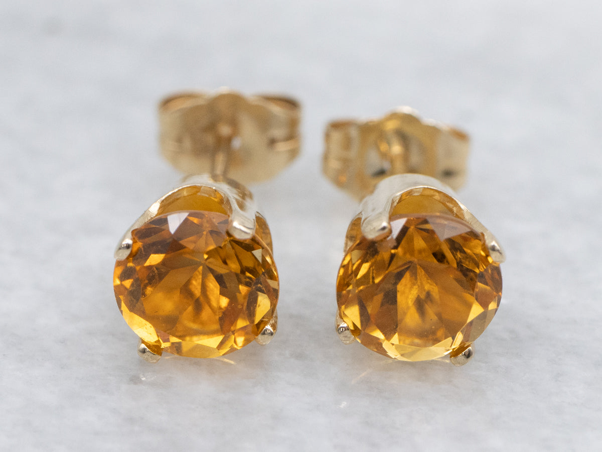 Sunshine Citrine Yellow Gold Stud Earrings