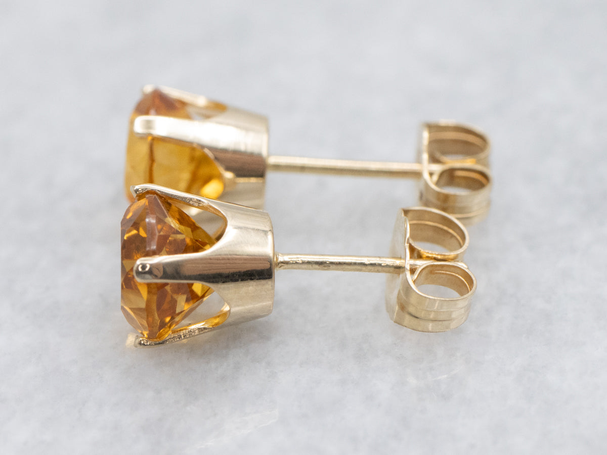 Sunshine Citrine Yellow Gold Stud Earrings