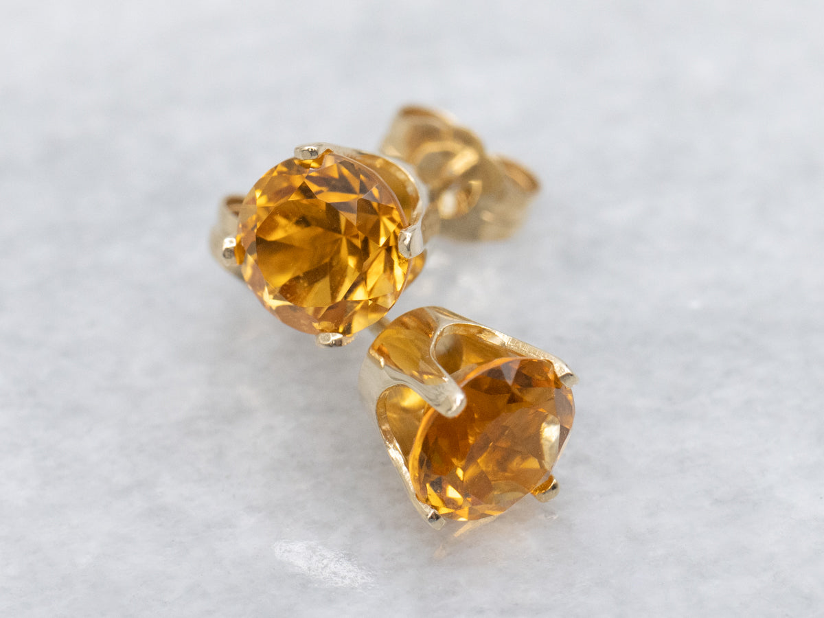 Sunshine Citrine Yellow Gold Stud Earrings