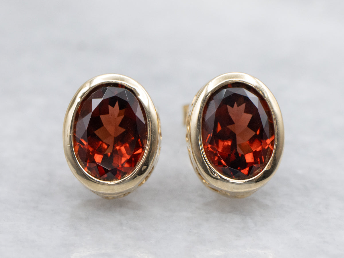 Bezel-Set Garnet and Gold Stud Earrings