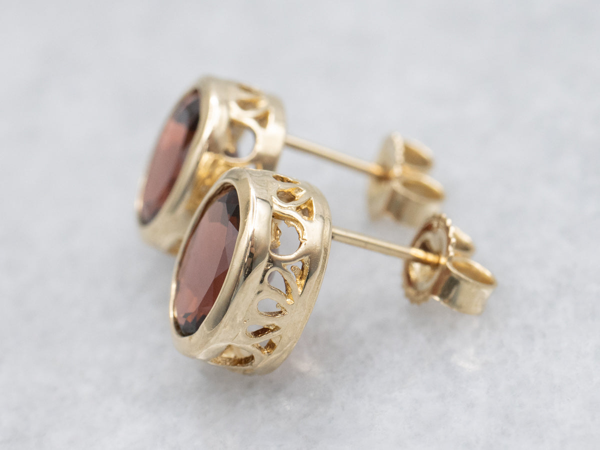 Bezel-Set Garnet and Gold Stud Earrings