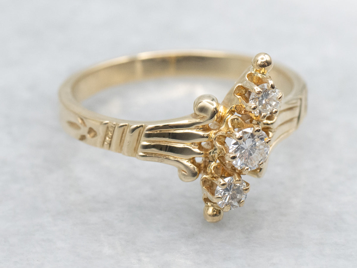 Victorian Gold Triple Diamond Navette Dinner Ring