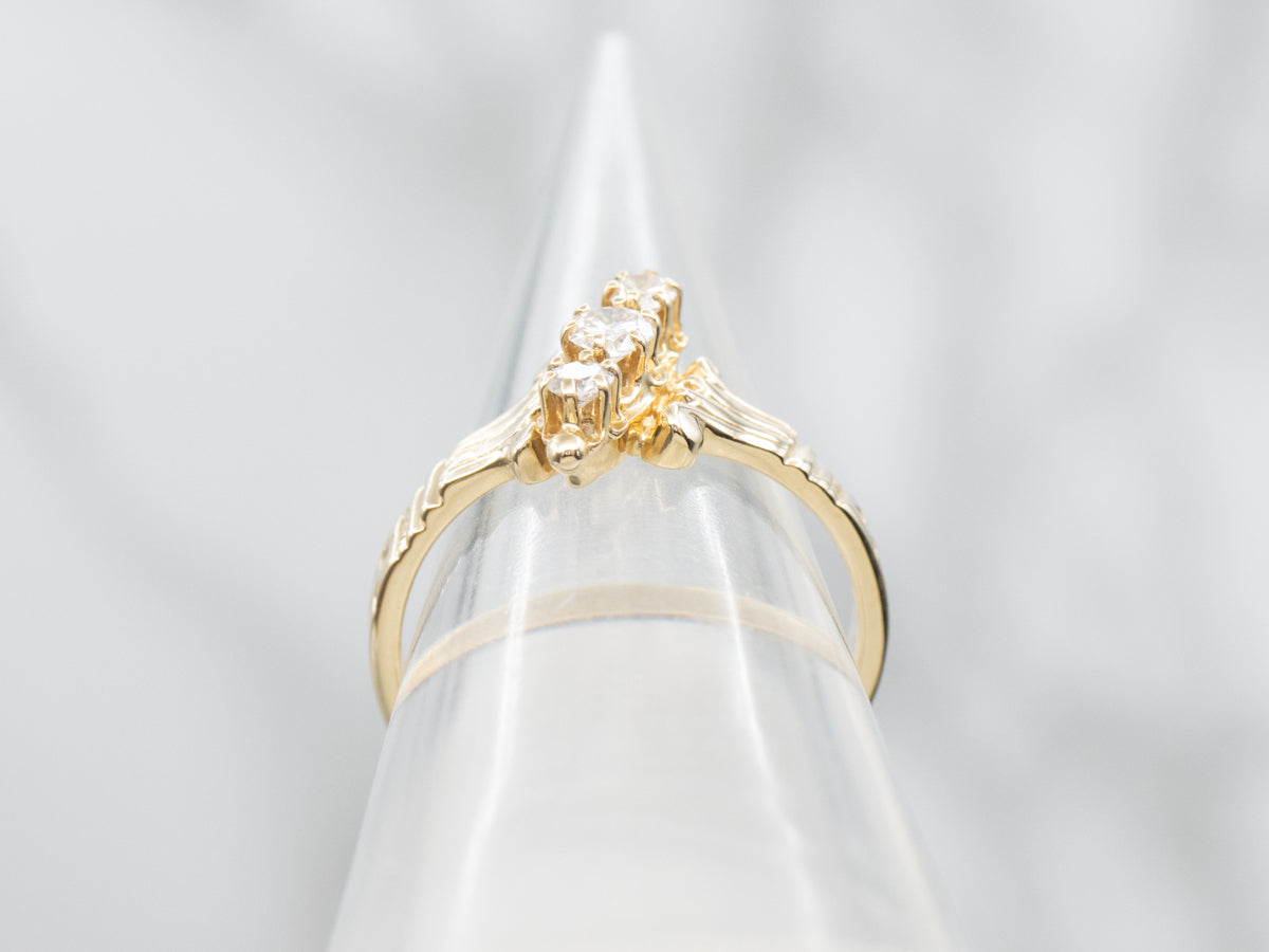 Victorian Gold Triple Diamond Navette Dinner Ring
