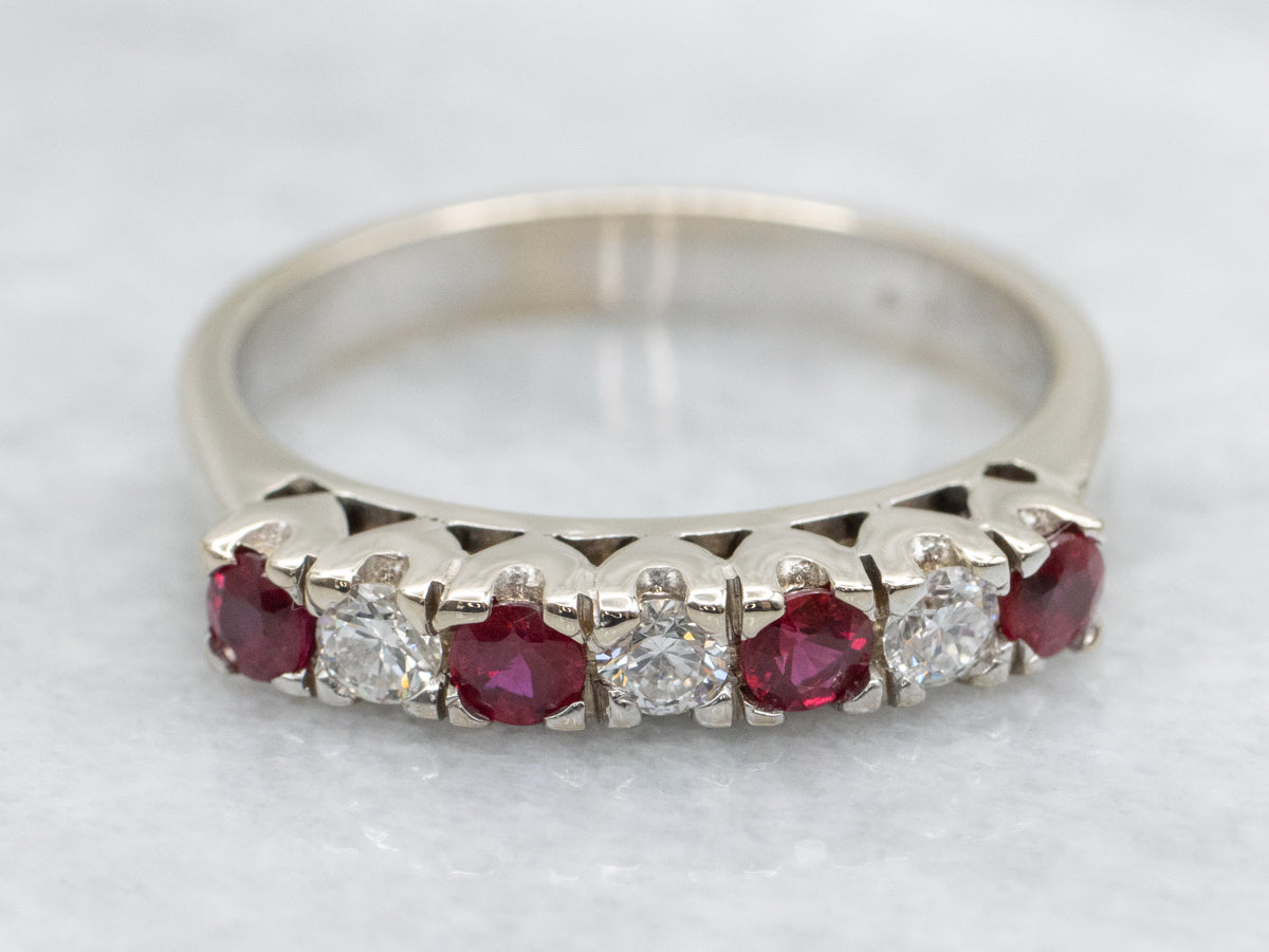 18K White Gold Ruby and Diamond Wedding Band