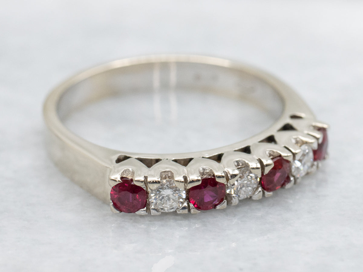 18K White Gold Ruby and Diamond Wedding Band