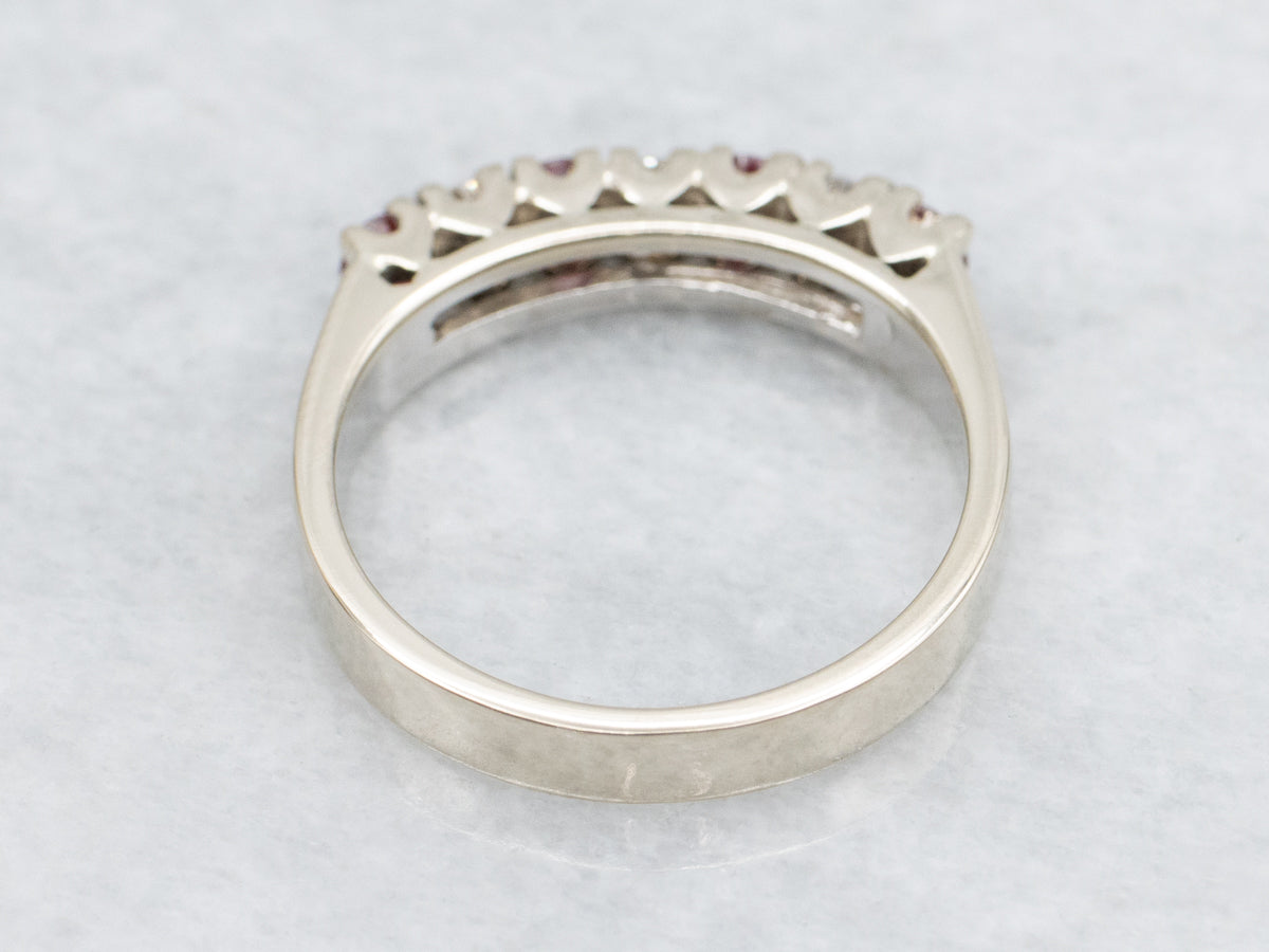 18K White Gold Ruby and Diamond Wedding Band