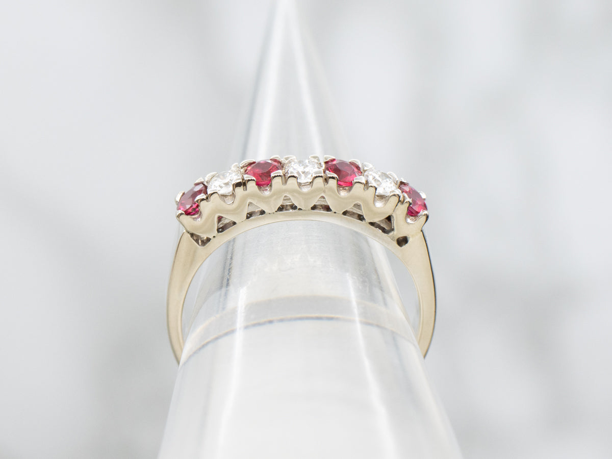 18K White Gold Ruby and Diamond Wedding Band