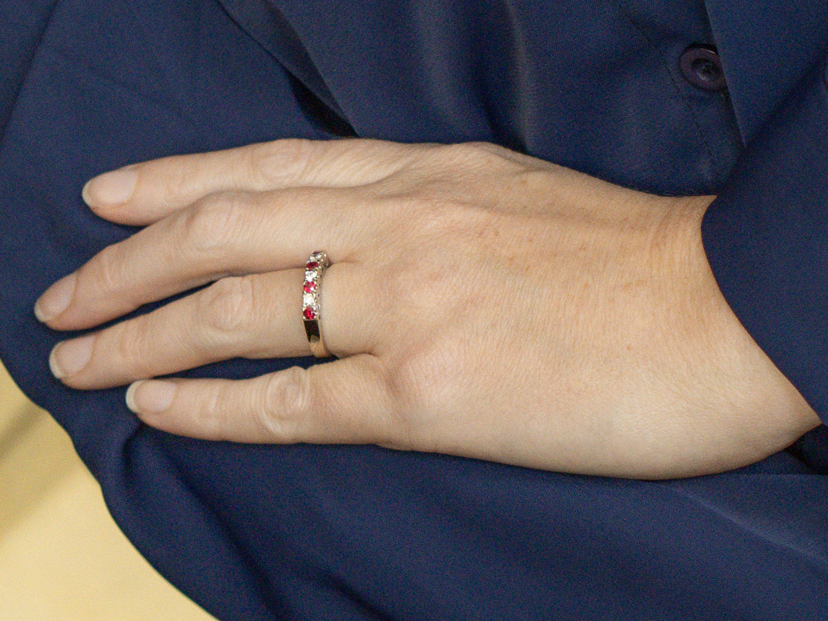 18K White Gold Ruby and Diamond Wedding Band