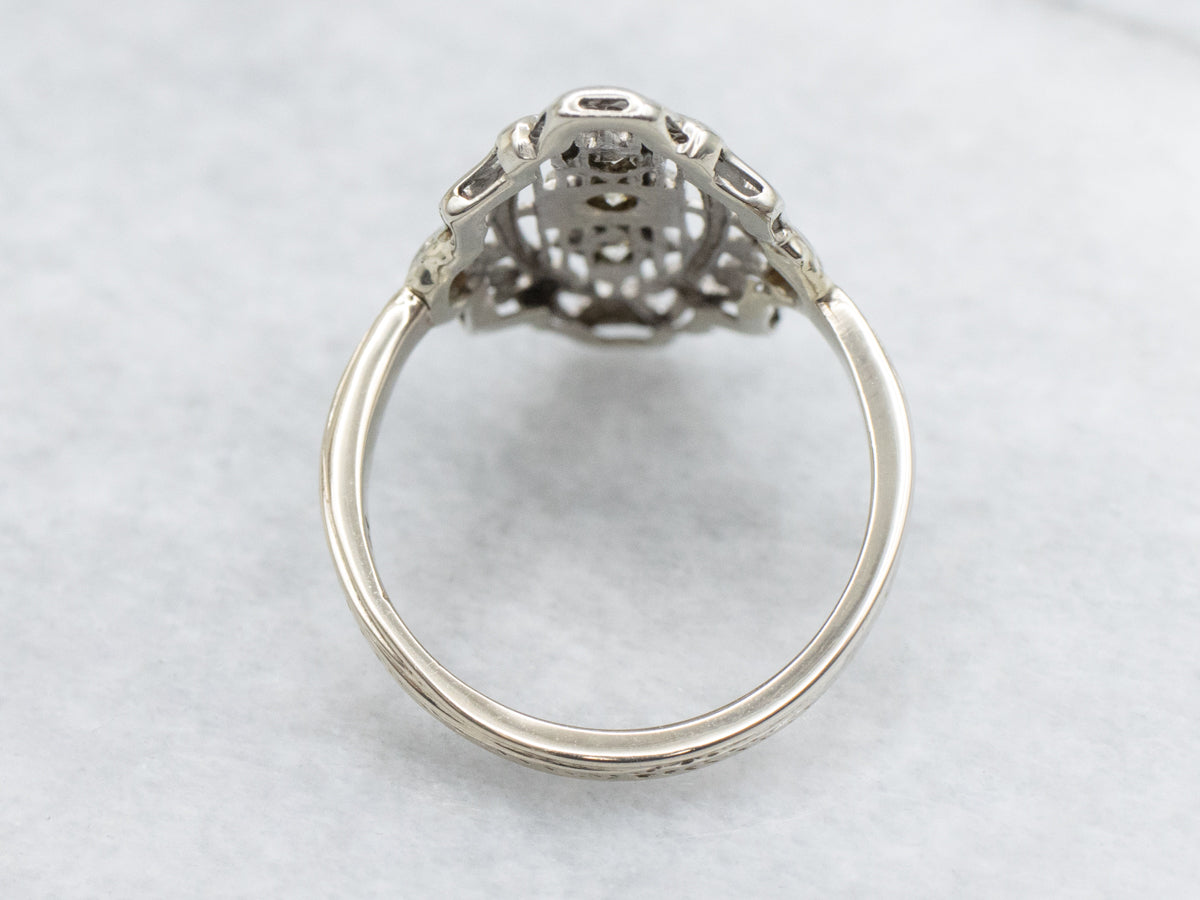 14K White Gold Diamond Vintage Dinner Ring
