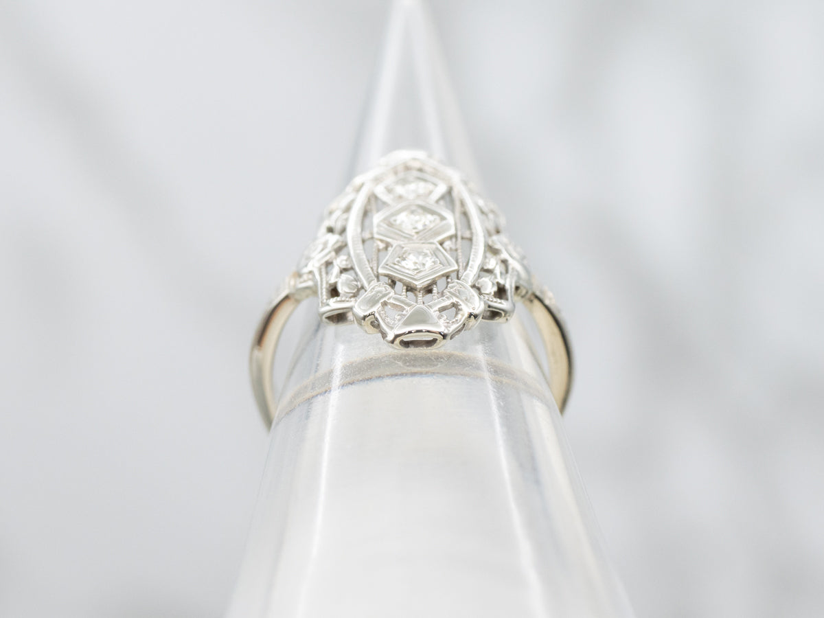 14K White Gold Diamond Vintage Dinner Ring