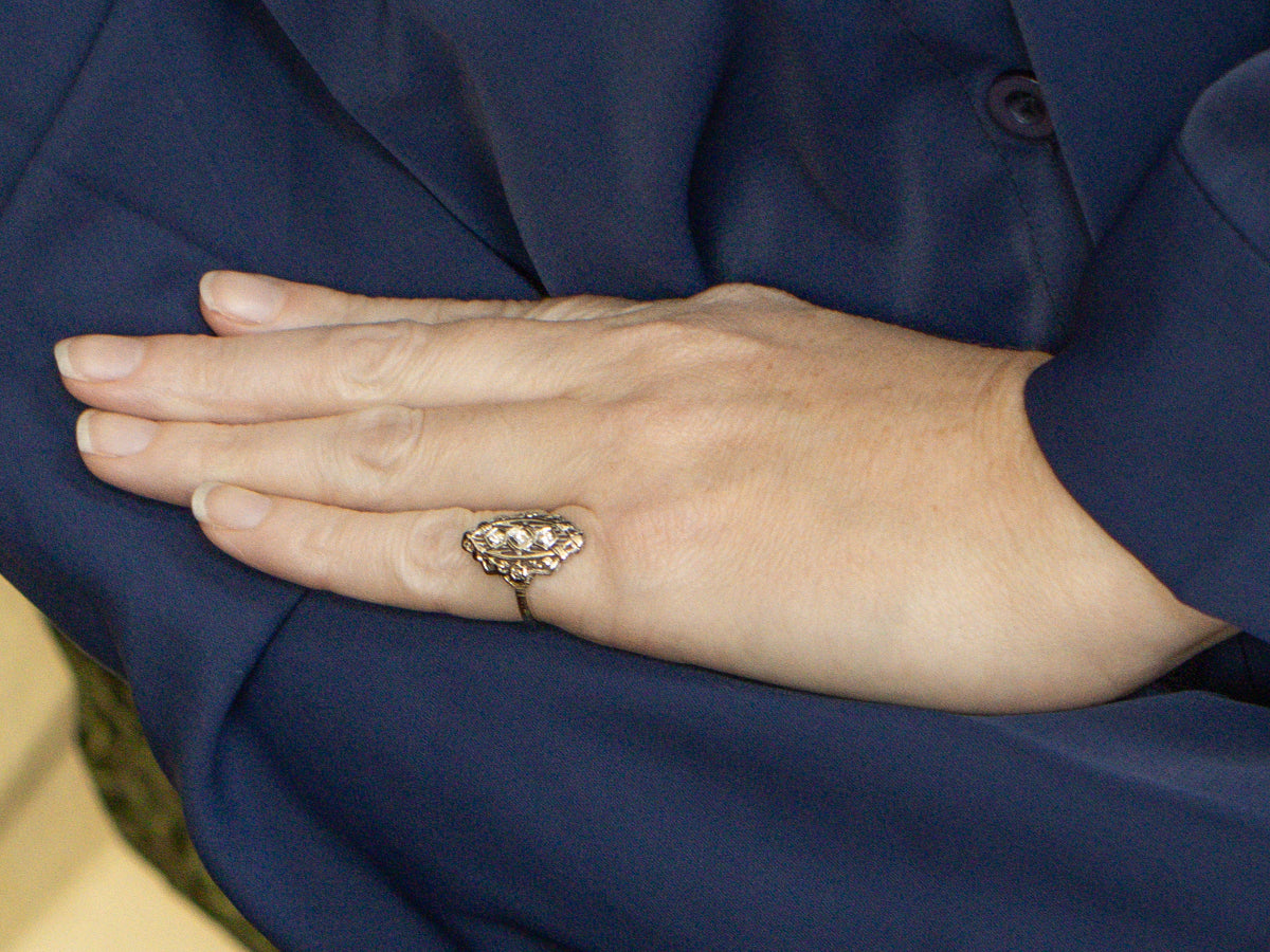 14K White Gold Diamond Vintage Dinner Ring