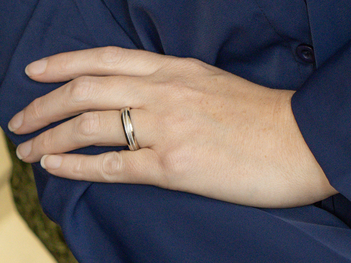 White Gold Wedding Band with Rope Twist and Milgrain Center