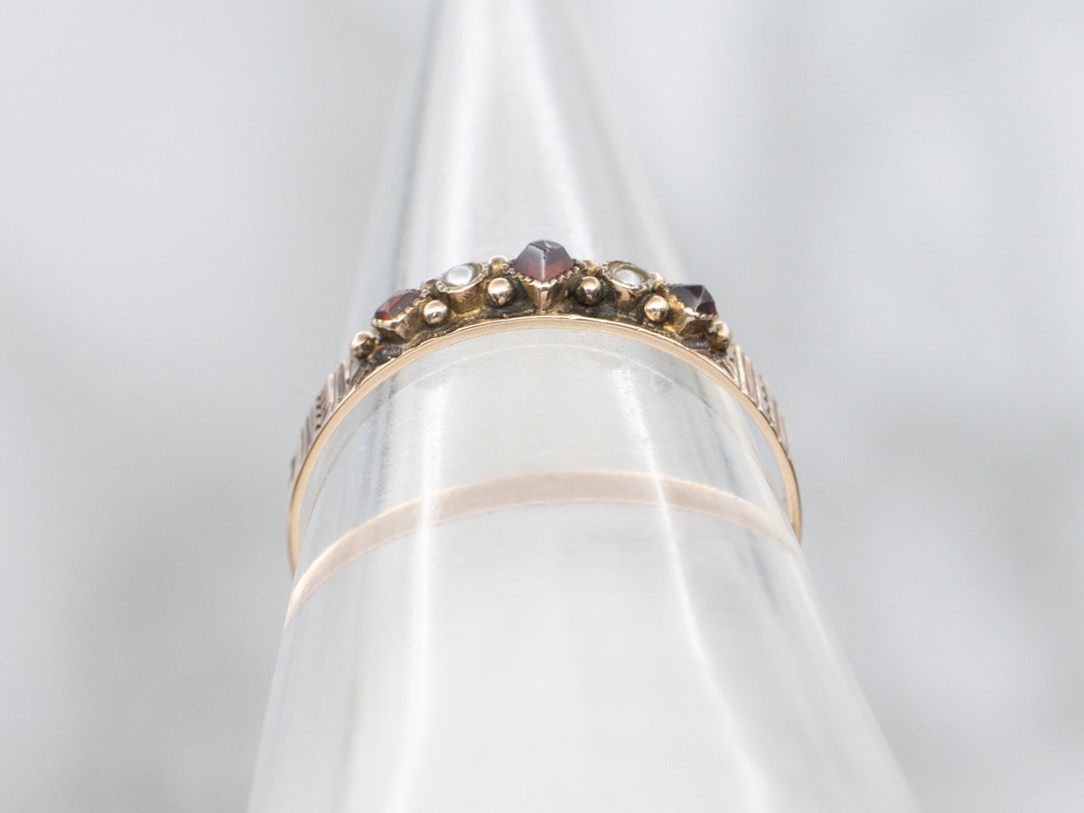 Victorian Garnet and Gold Seed Pearl Baptism Band