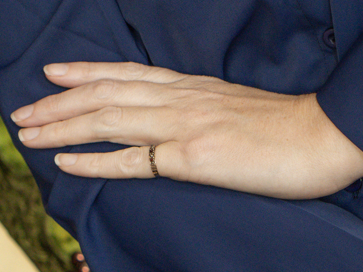 Victorian Garnet and Gold Seed Pearl Baptism Band