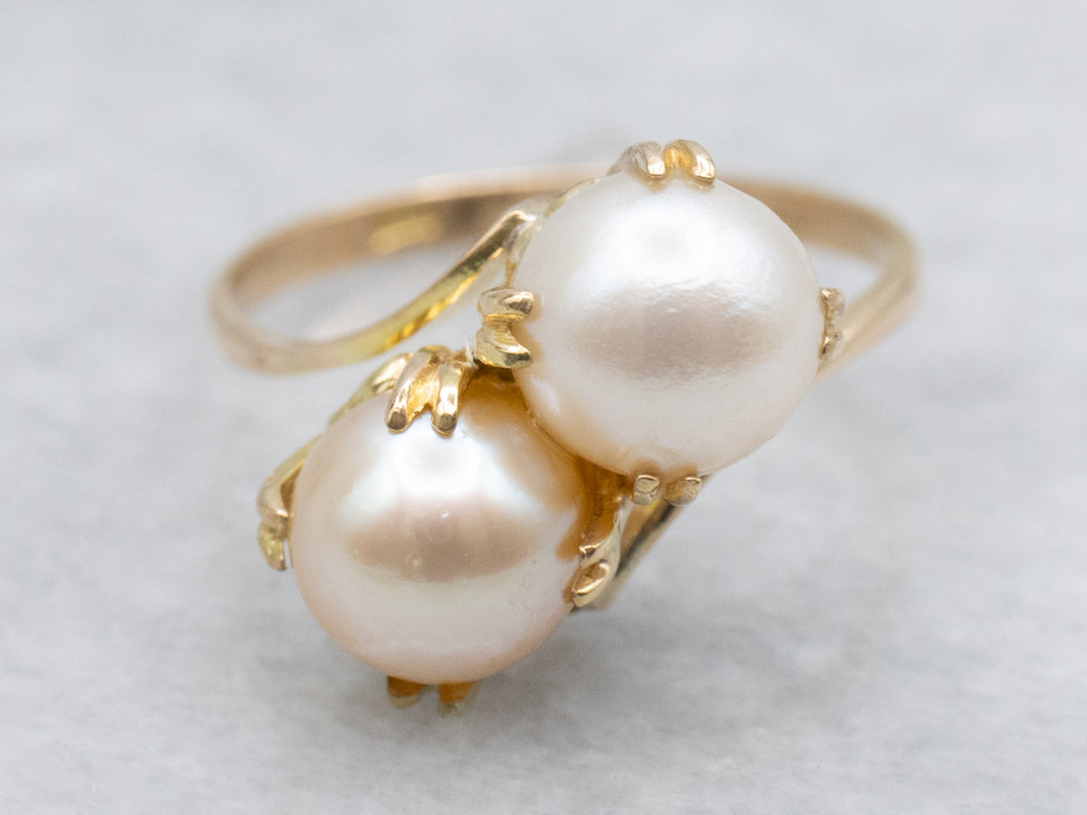 Champagne and Cream Double Pearl Bypass Ring