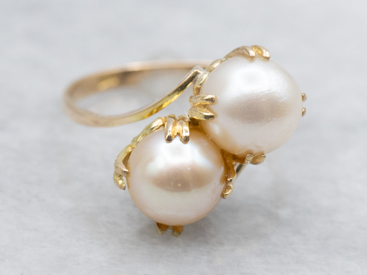 Champagne and Cream Double Pearl Bypass Ring