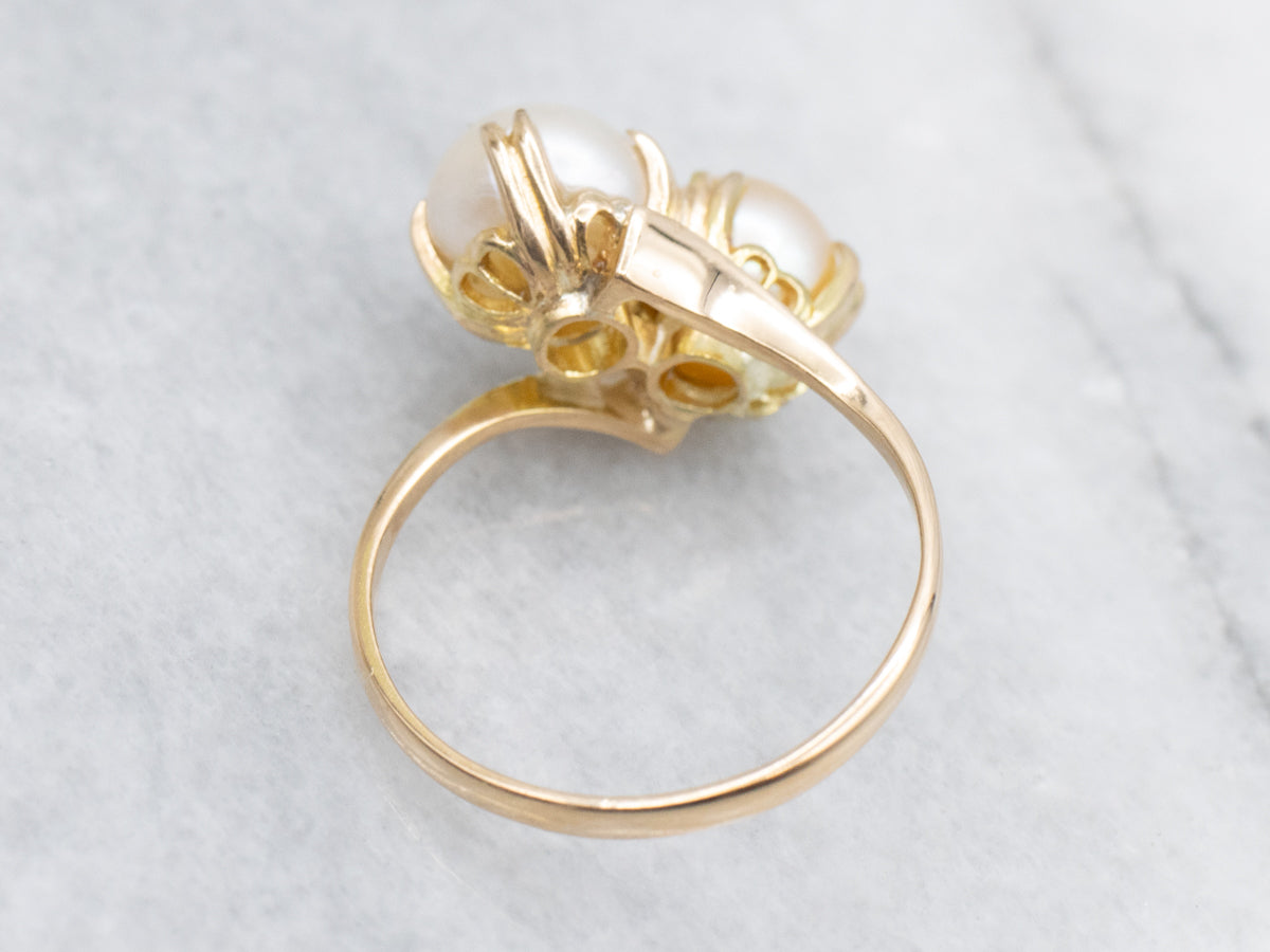 Champagne and Cream Double Pearl Bypass Ring