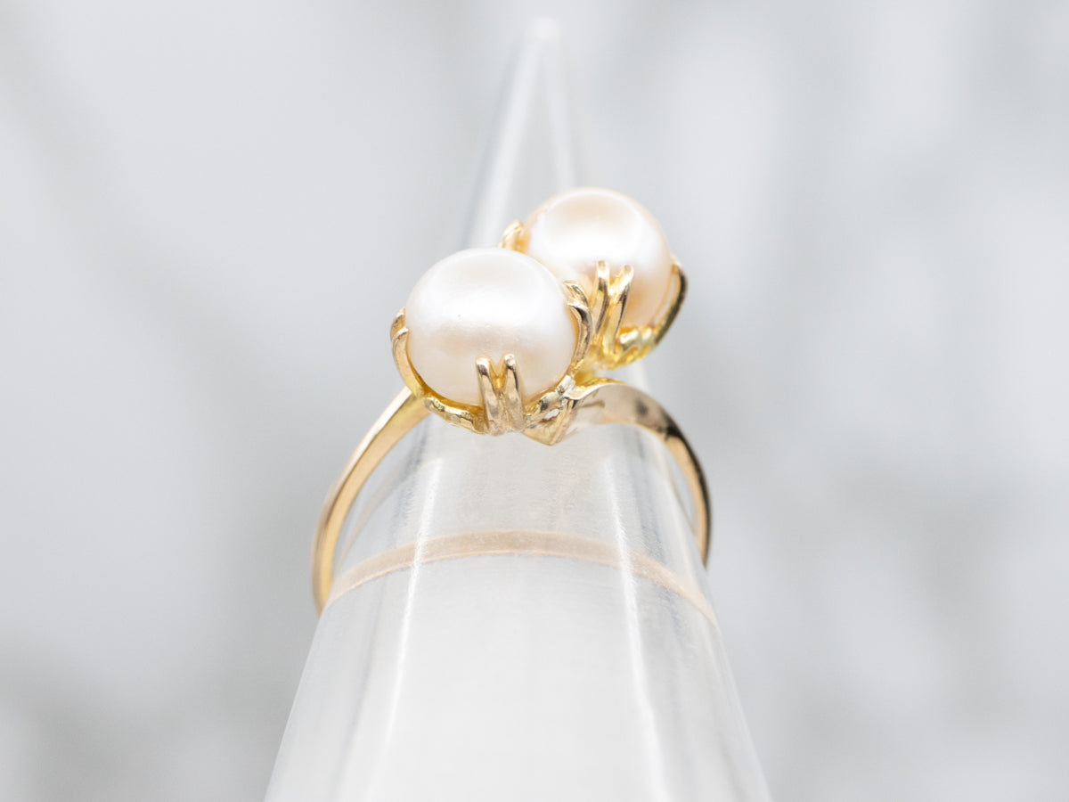 Champagne and Cream Double Pearl Bypass Ring