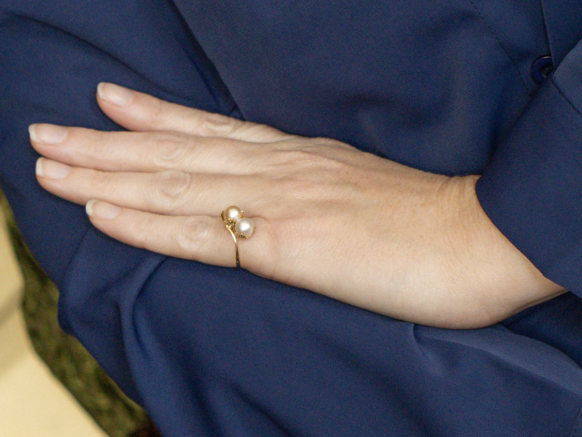 Champagne and Cream Double Pearl Bypass Ring