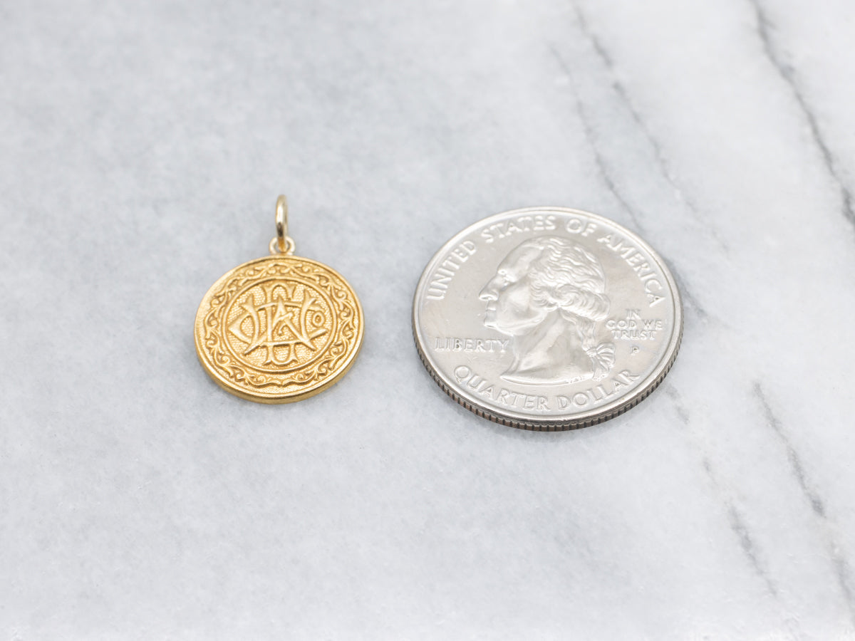 Victorian Bloomed Gold Ornate "CEW" Monogram Pendant