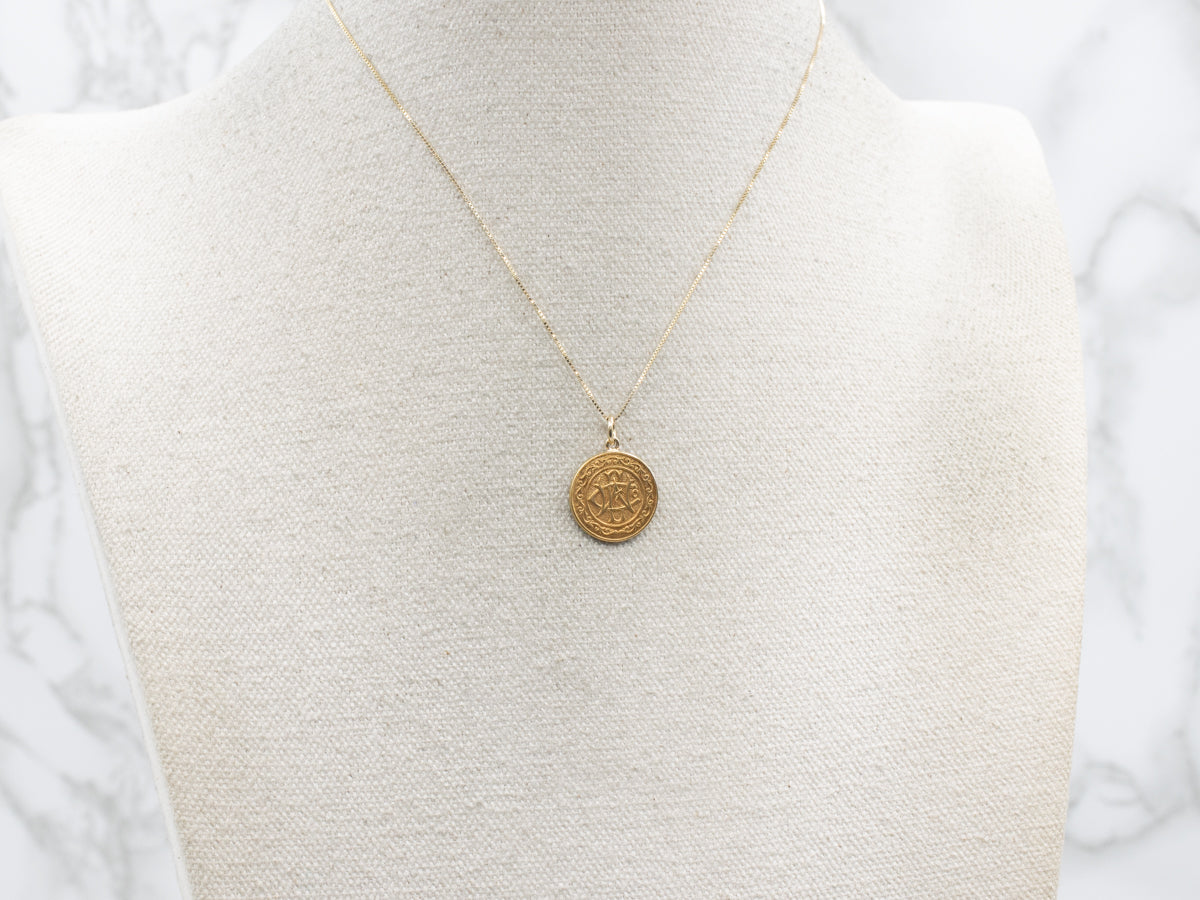 Victorian Bloomed Gold Ornate "CEW" Monogram Pendant