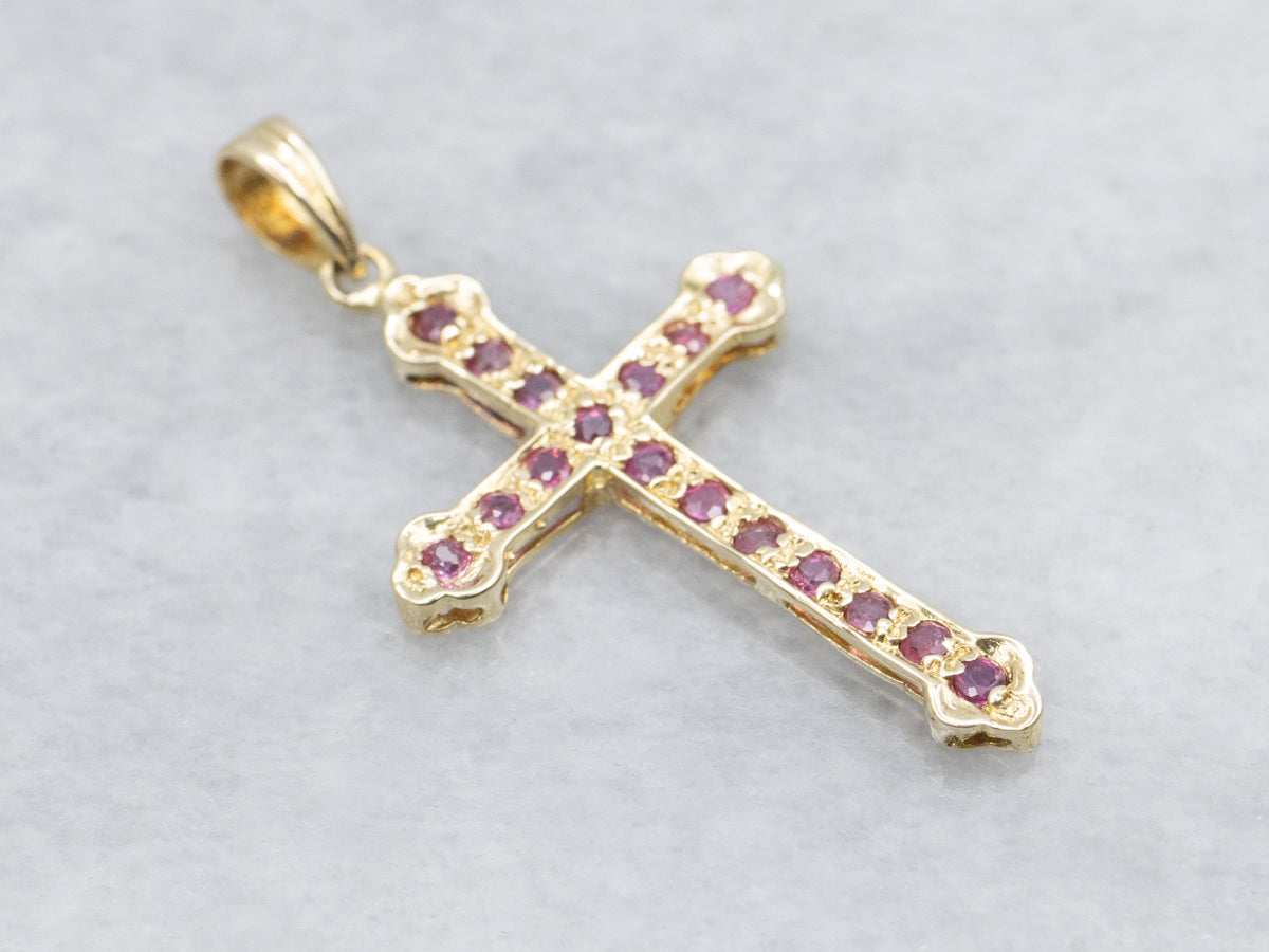 Ruby Gemstone and Gold Cross Pendant