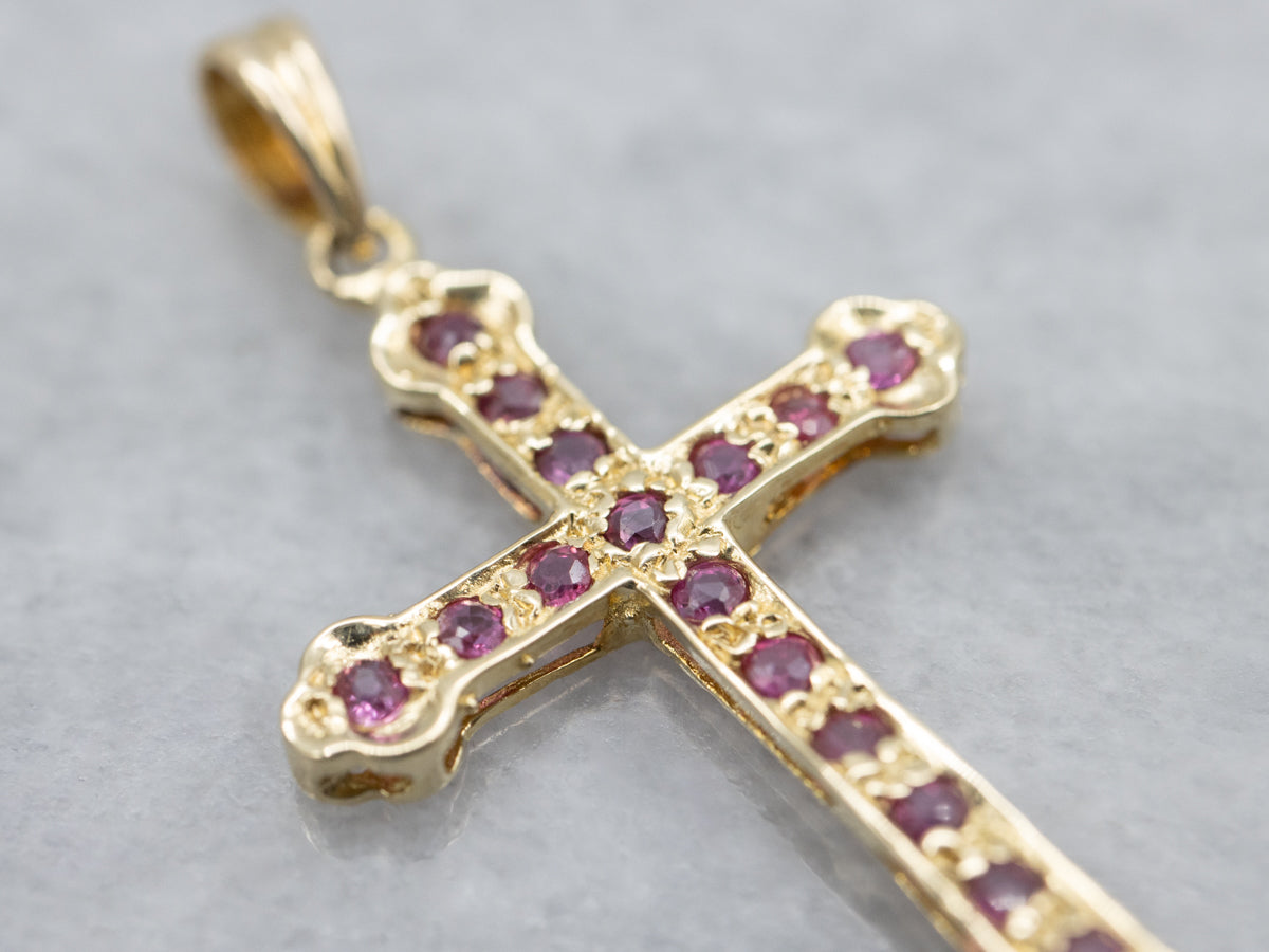 Ruby Gemstone and Gold Cross Pendant
