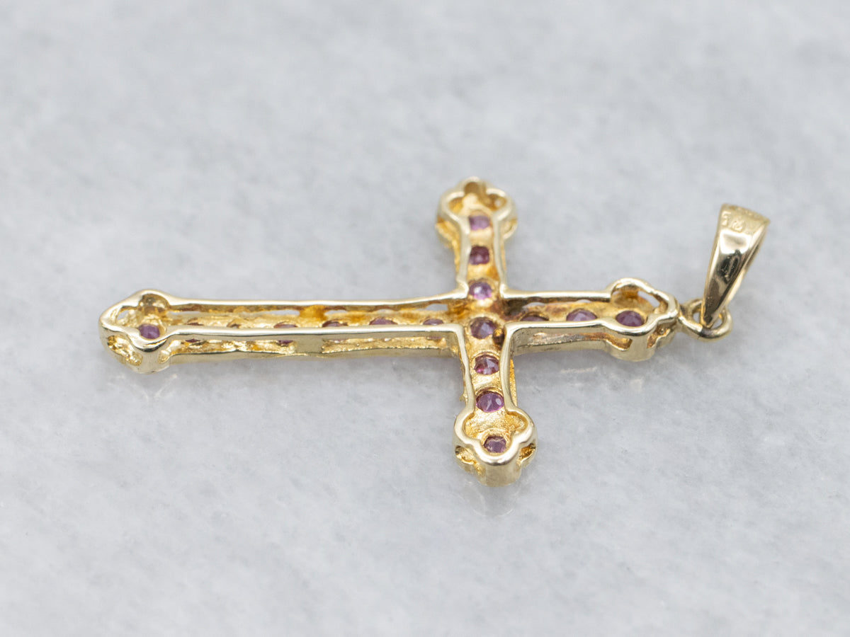 Ruby Gemstone and Gold Cross Pendant