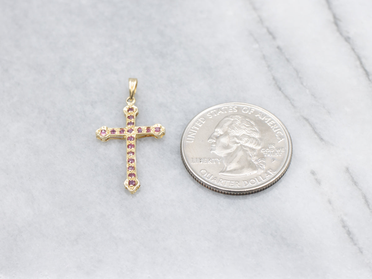 Ruby Gemstone and Gold Cross Pendant
