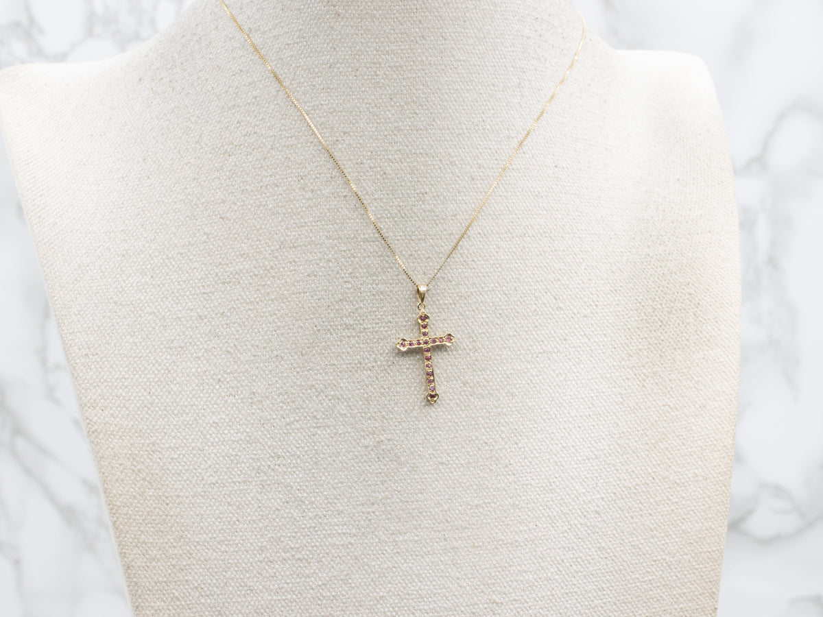 Ruby Gemstone and Gold Cross Pendant