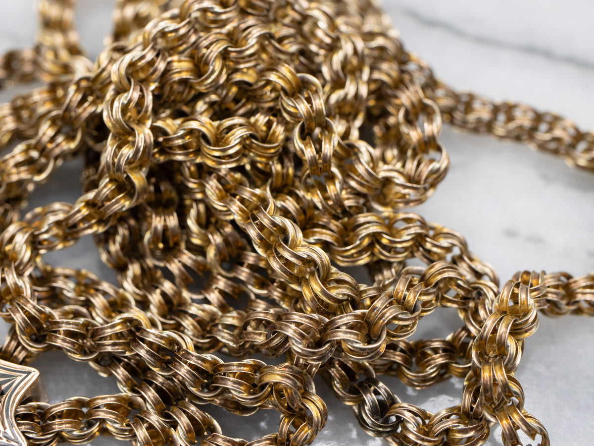 Antique Pendant Watch Chain With Ornate Seed Pearl Slide Victorian Era