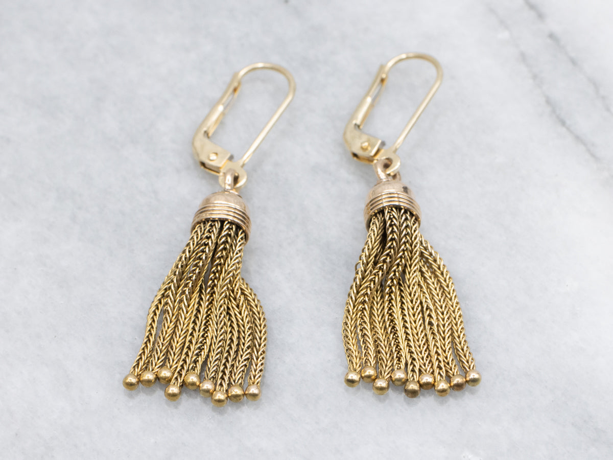 Italian 14K Gold Tassel Vintage Chandelier Drop Earrings