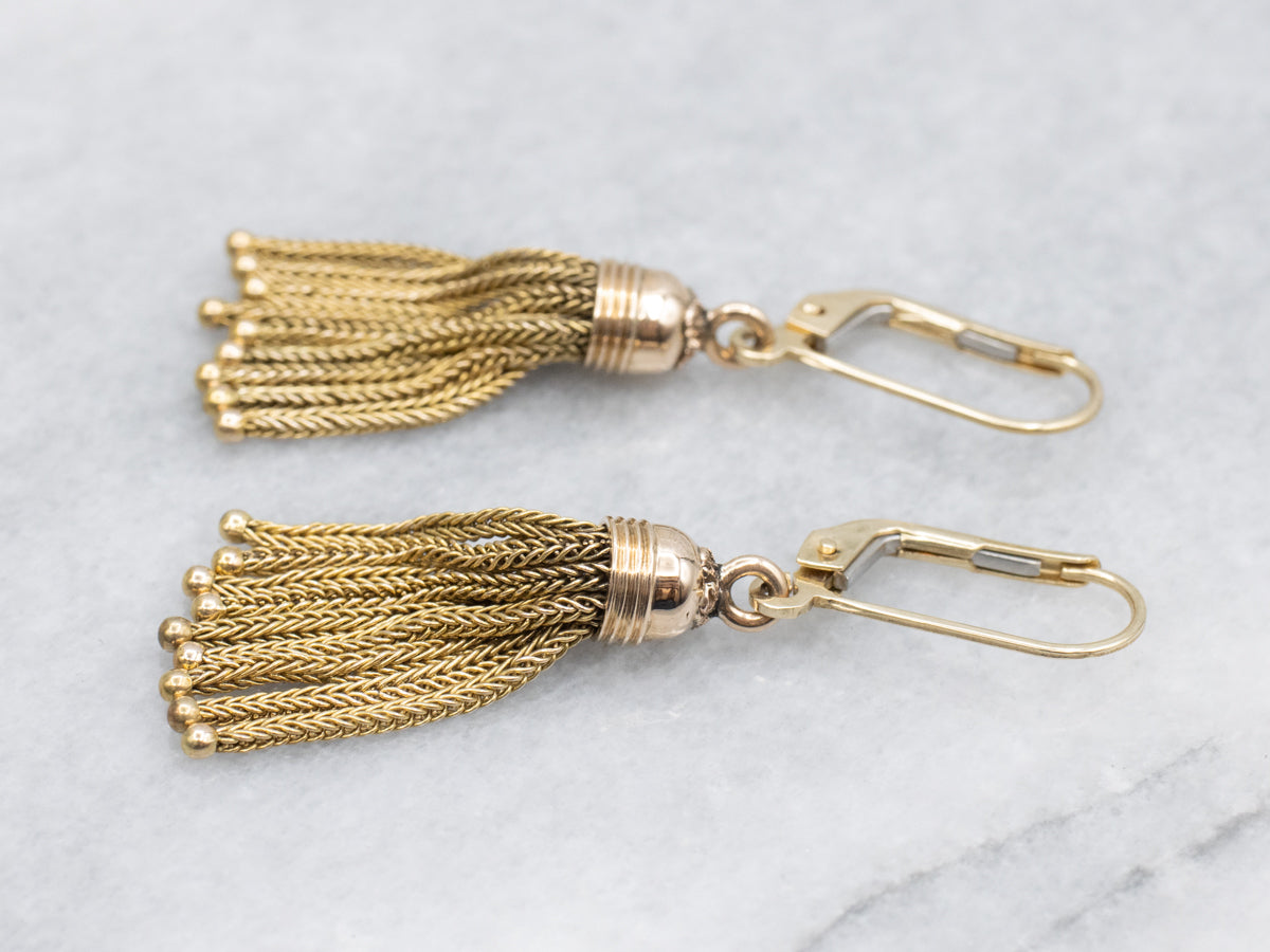 Italian 14K Gold Tassel Vintage Chandelier Drop Earrings