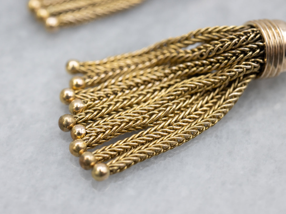 Italian 14K Gold Tassel Vintage Chandelier Drop Earrings