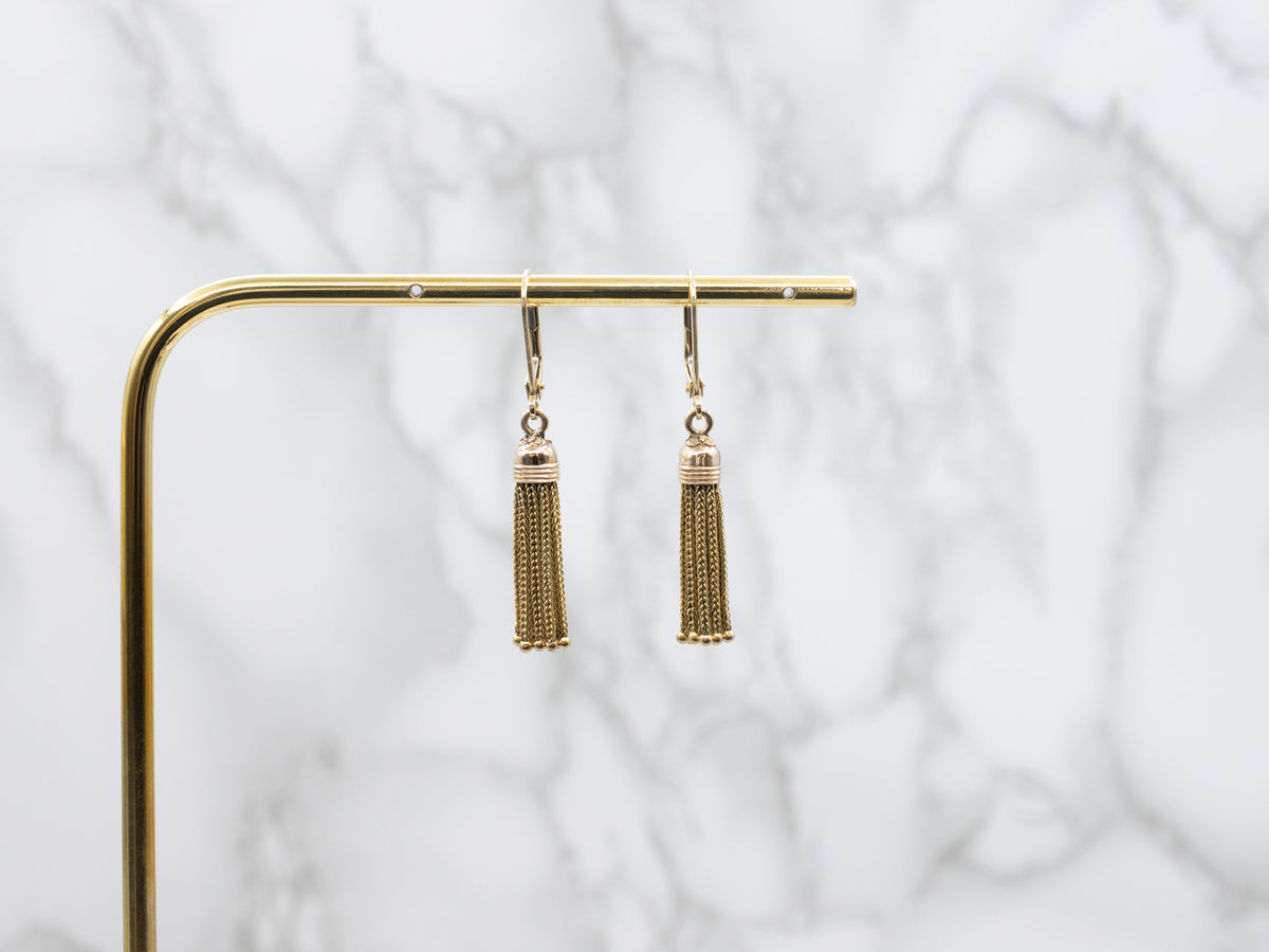 Italian 14K Gold Tassel Vintage Chandelier Drop Earrings