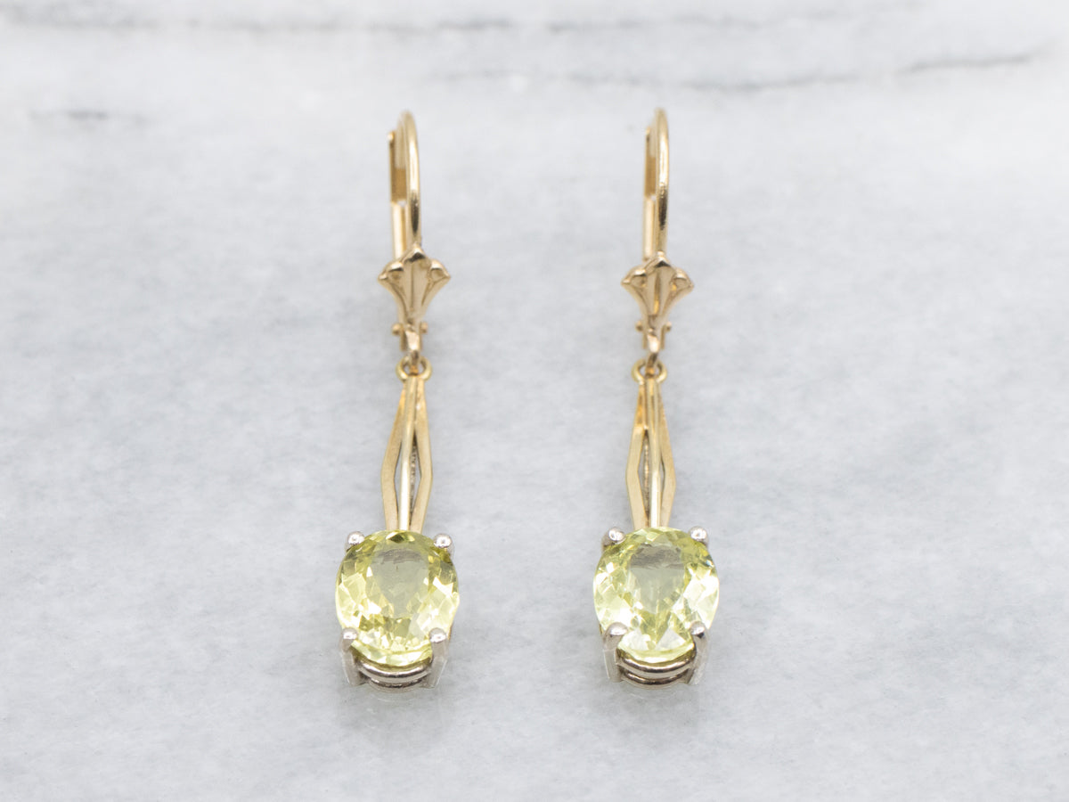 Two Tone Gold Chrysoberyl Gemstone Drop Earrings