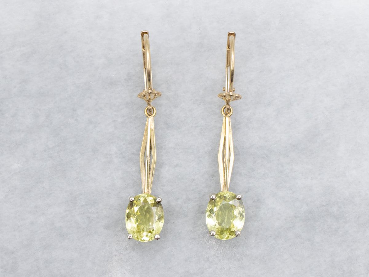 Two Tone Gold Chrysoberyl Gemstone Drop Earrings