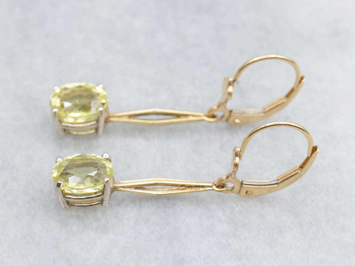 Two Tone Gold Chrysoberyl Gemstone Drop Earrings