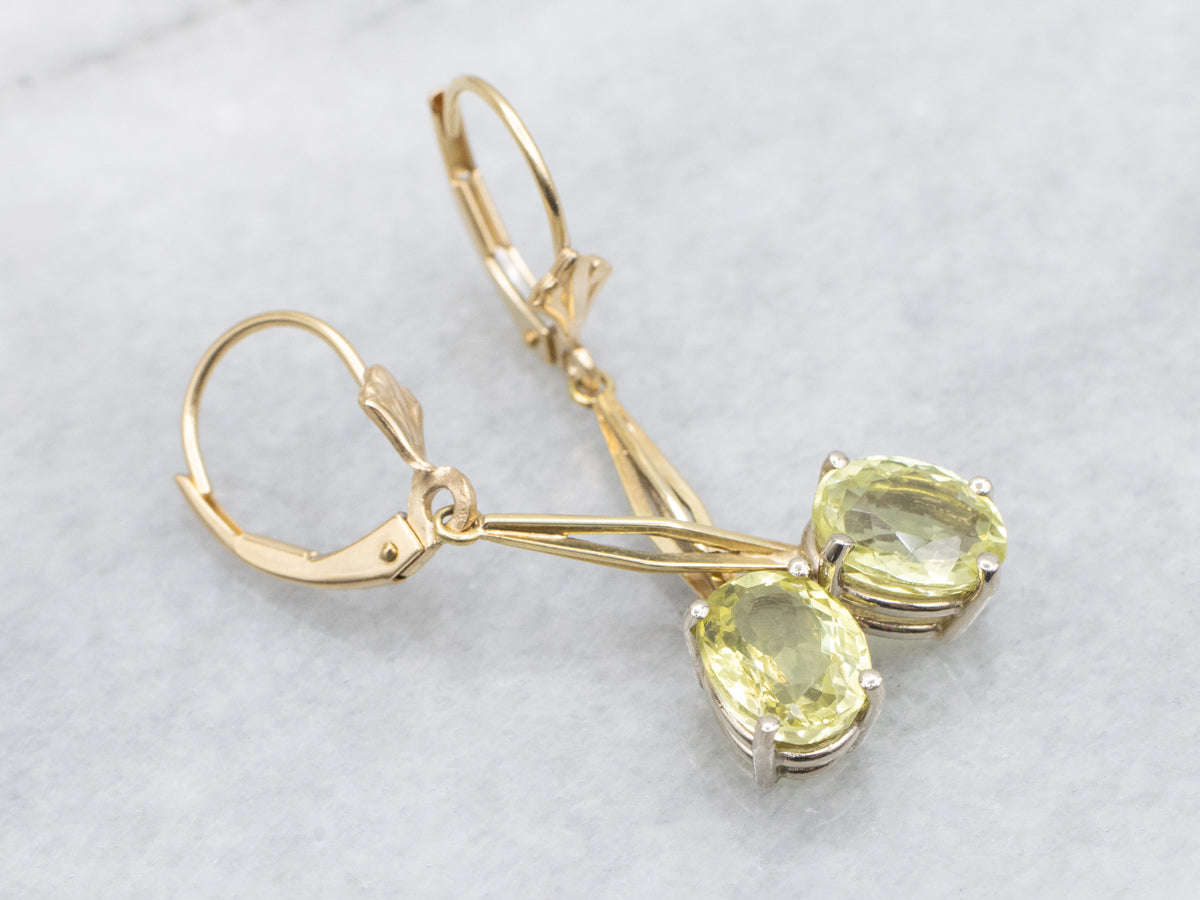 Two Tone Gold Chrysoberyl Gemstone Drop Earrings