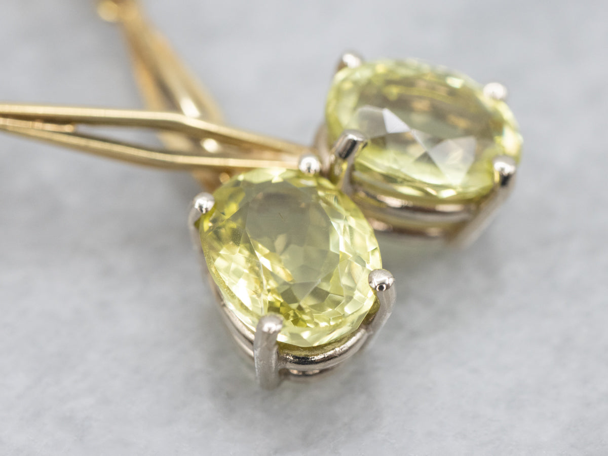 Two Tone Gold Chrysoberyl Gemstone Drop Earrings