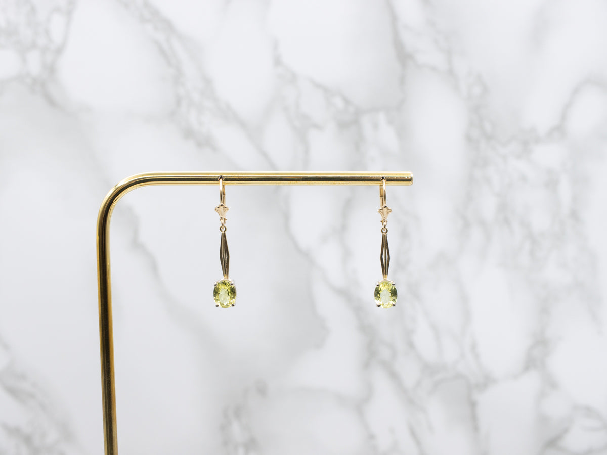 Two Tone Gold Chrysoberyl Gemstone Drop Earrings