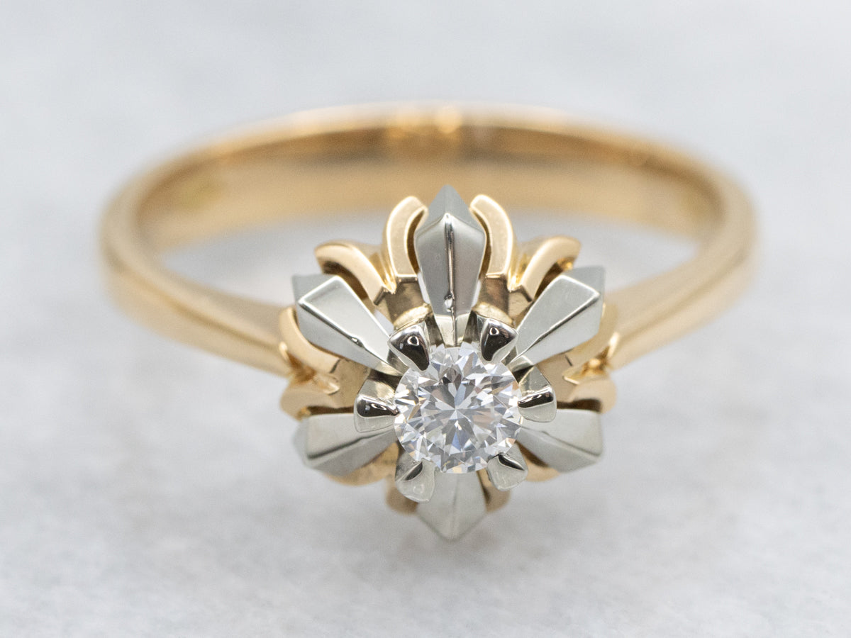 Vintage Diamond Solitaire Snowflake Engagement Ring
